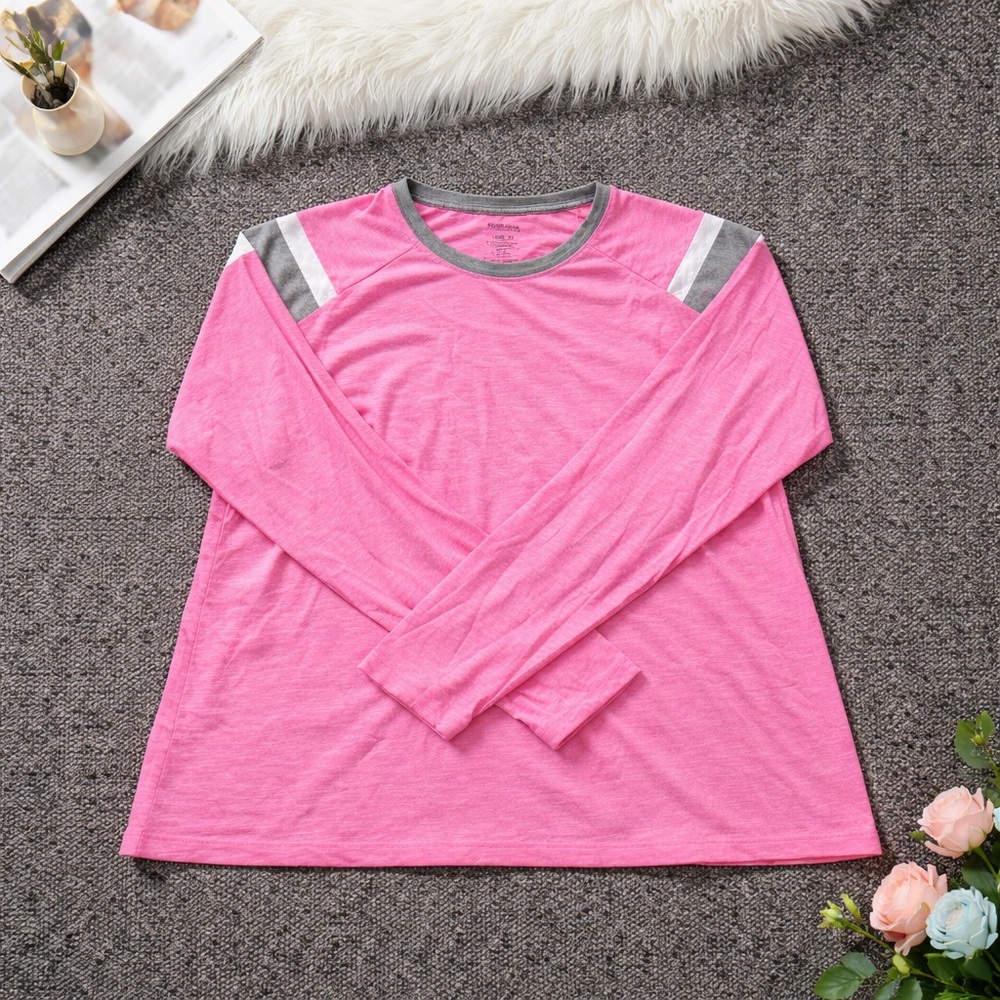 Pink Long Sleeve Top with Gray Accents